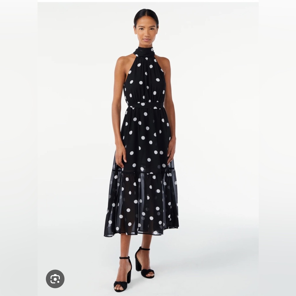 Scoop NYC Black and White Halter Midi Dress